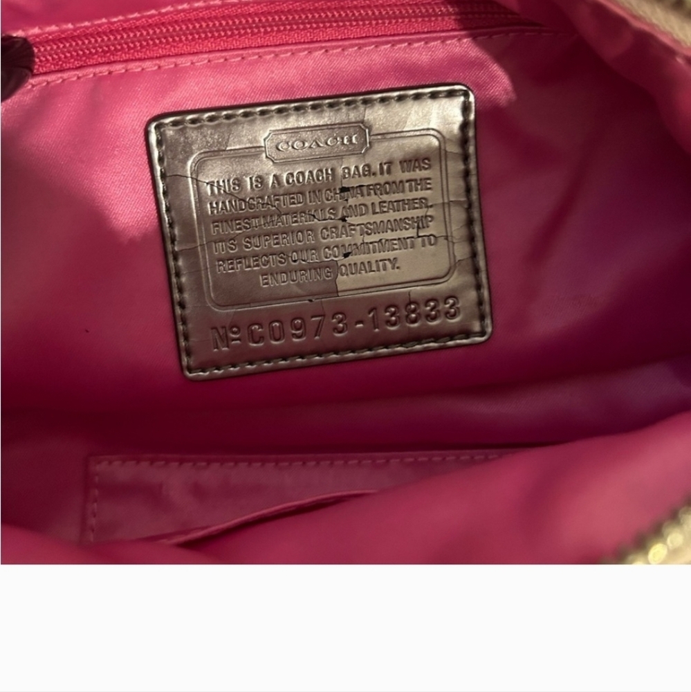 Coach Gold and Tan Shoulder Bag with the Signature C Pattern - Picture 6 of 7